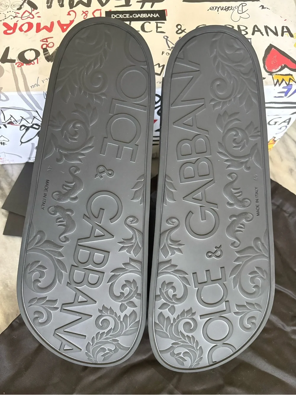 NEW Limited Edition Dolce & Gabbana Black Rubber Slide Sandals 46